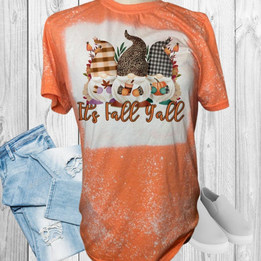 It's Fall Y'All Gnomes Bleached T-Shirt