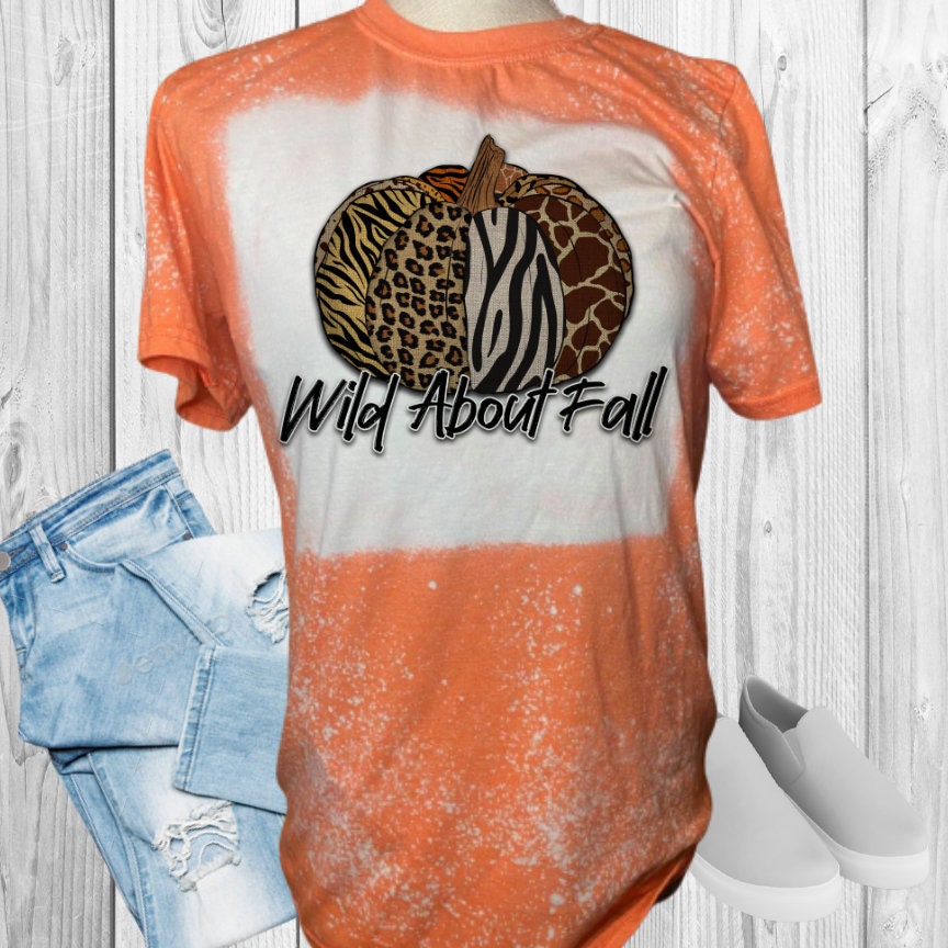 Wild About Fall Animal Print Pumpkin Bleached T-Shirt