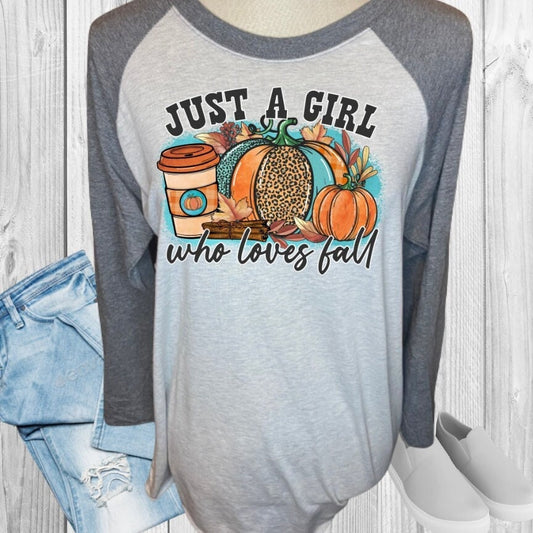 Just A Girl  Who Loves Fall Teal Leopard Raglan
