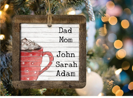 Hot Cocoa Family Name Wood Christmas Ornament/Tiered Tray Decoration