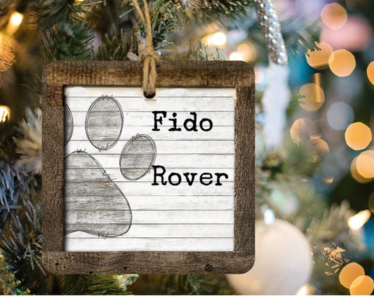Paw Print Pet Name Wood Christmas Ornament/Tiered Tray Decoration