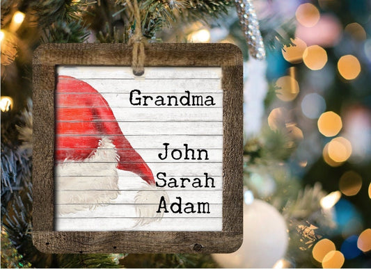 Santa Hat Family Name Wood Christmas Ornament/Tiered Tray Decoration