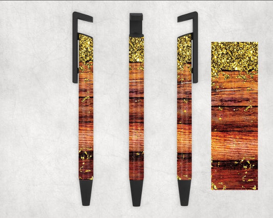 Wood and Gold Glitter Personalized Pen