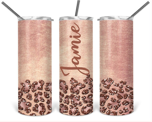 Rose Gold Leopard Cheetah Glitter Personalized Tumbler