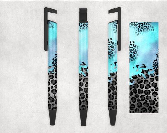 Blue Grey Leopard Cheetah Personalized Pen