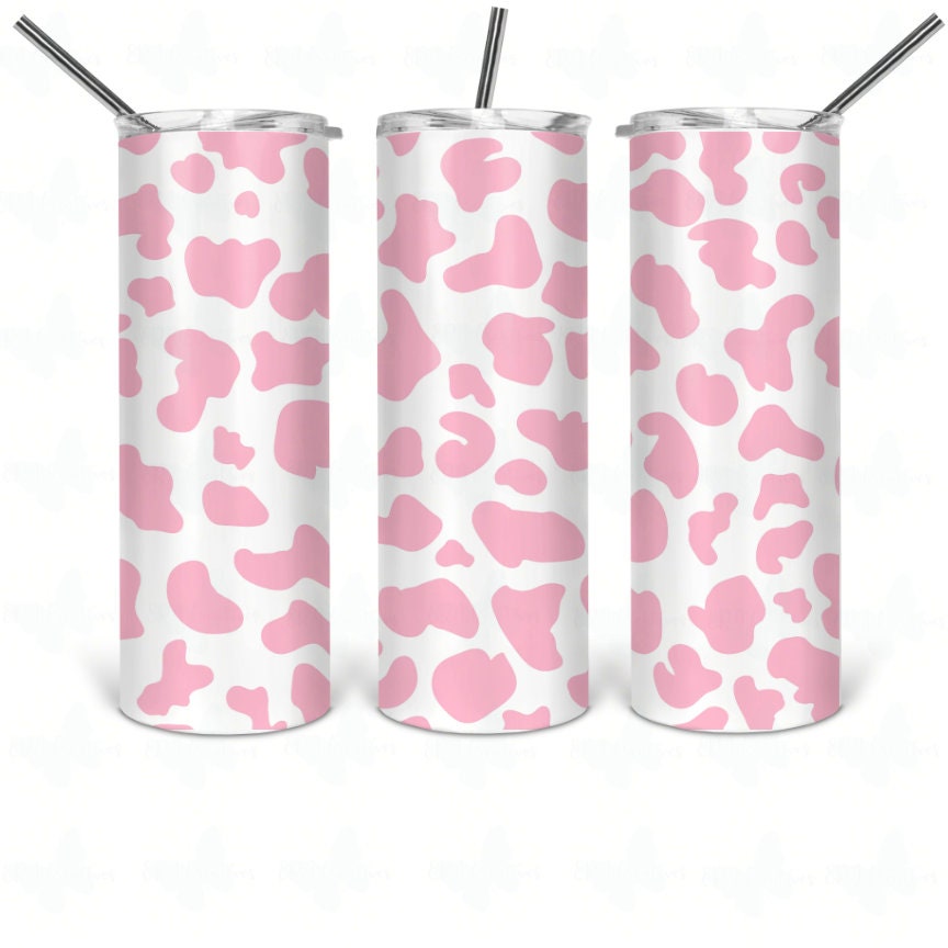 Cow Print - Black and White Acrylic Tumbler with Straw