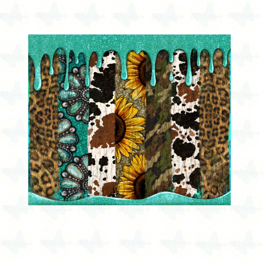 Western Brushstroke Leopard Turquoise Cow Sunflower Tumbler