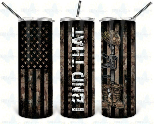 I'd Second That Second Amendment Camo American Flag Tumbler